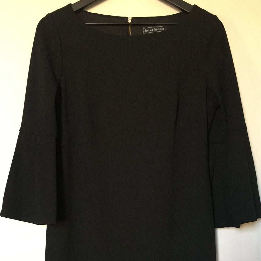 {Jessica Howard} Black Bell Sleeve Sheath